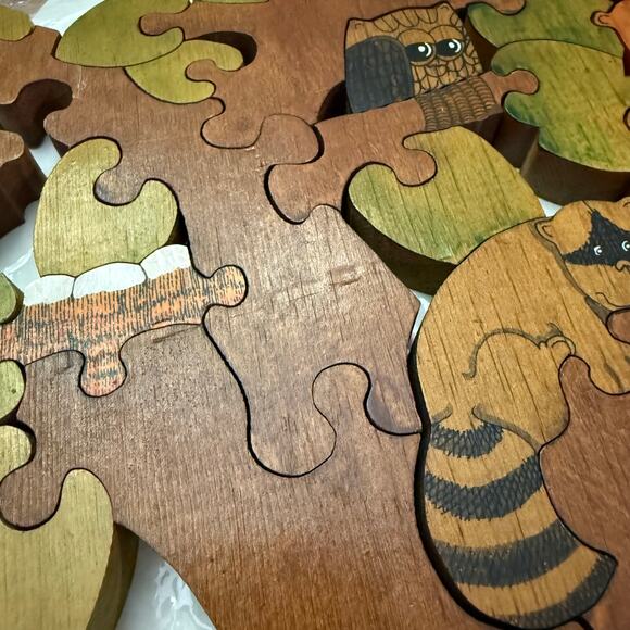 Vintage 1970s Wooden Puzzle Jenell Todd Woodland Animals Tire Swing Tree Painted - Picture 12 of 16